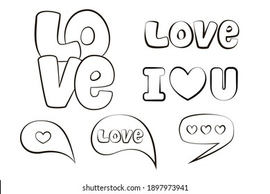Conjunto de elementos decorativos de estilo doodle del día de San Valentín. La mano de boda dibuja elementos sobre fondo blanco. Iconos de amor. Ilustración de vector de contorno en estilo de esbozo. 