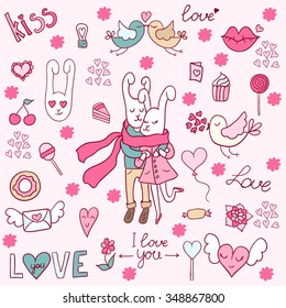 Set Valentine's Day doodles.