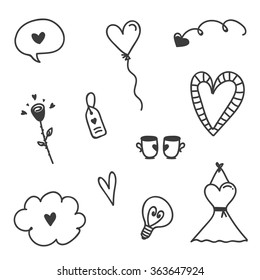 Set of Valentines Day doodles isolated on white background.
