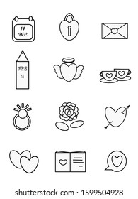 Set Valentine's day draw vector/white and back vector/valentine's day symbols