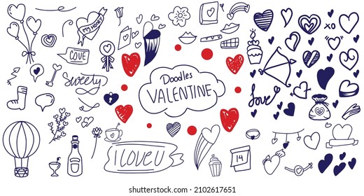 Set of  valentines day element. Isolated black and white objects on a white background. Valentine's Day