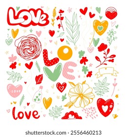 Set of valentines day element. Isolated black and white objects on a white background. Valentine's Day