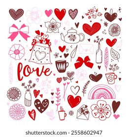Set of valentines day element. Isolated red and pink objects on a white background. Valentine's Day