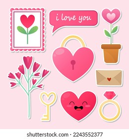 A set of Valentine's day elements. Valentine's day cute vector illustrations. 