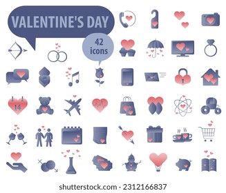 Set of Valentine's Day elements such as hearts and more. In a light blue gradient. ESP 10.