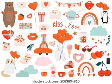 Set of Valentine's Day elements. Vector illustration love concept on white background. Perfect for decoration, greeting cards. 