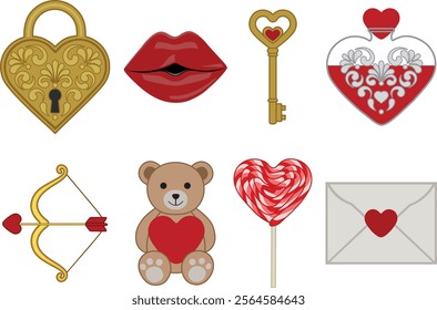 set of valentine's day flat elements and symbols