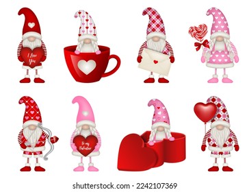 set of valentine's day funny gnomes