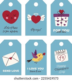 Set of Valentine's Day gift tags with hearts and romantic wishes