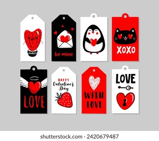 Set of Valentines Day gift tags typographic vector design. Holiday printable badges and labels