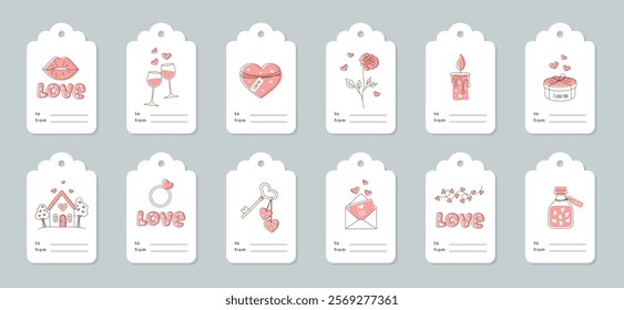 Set of Valentine's Day Gift Tags templates. This pink concept is perfect for romantic holidays, wedding decor, birthday. Vector illustration.