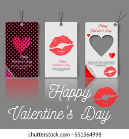 Set of Valentines Day gift tags typographic vector design with illustrations and wishes. Holiday printable badges and labels with love theme