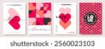 Set of Valentines Day greeting card. Trendy minimalist aesthetic design with hearts, typograpty and lettering. Template for invitation, cover, banner, poster, flyer. Vector illustration.