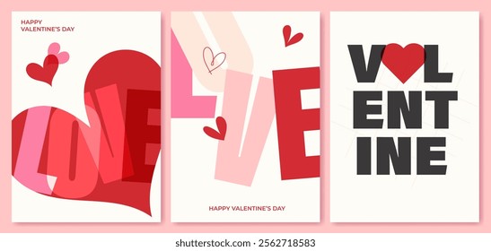 Set of Valentine's Day Greeting Card Poster Social Media Post Template Background.