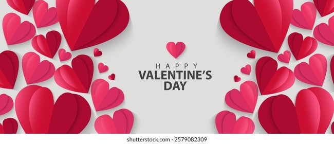 Set of Valentines Day greeting card. Trendy minimalist aesthetic design with hearts and copy space for text, valentine day template for promotional sale, background, banner or landing page template.