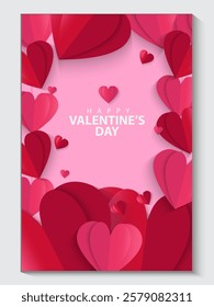 Set of Valentines Day greeting card. Trendy minimalist aesthetic design with hearts and copy space for text, valentine day template for promotional sale, background, banner or landing page template.