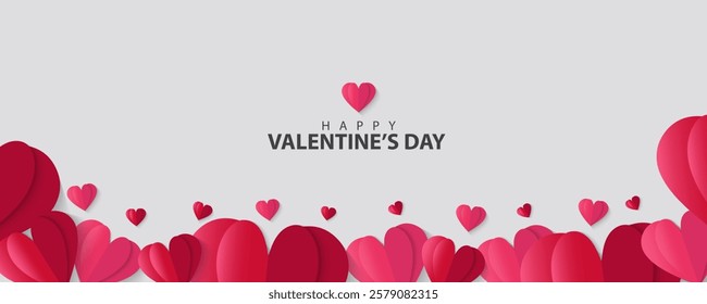 Set of Valentines Day greeting card. Trendy minimalist aesthetic design with hearts and copy space for text, valentine day template for promotional sale, background, banner or landing page template.