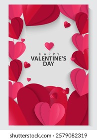 Set of Valentines Day greeting card. Trendy minimalist aesthetic design with hearts and copy space for text, valentine day template for promotional sale, background, banner or landing page template.