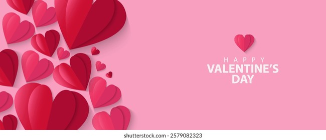 Set of Valentines Day greeting card. Trendy minimalist aesthetic design with hearts and copy space for text, valentine day template for promotional sale, background, banner or landing page template.