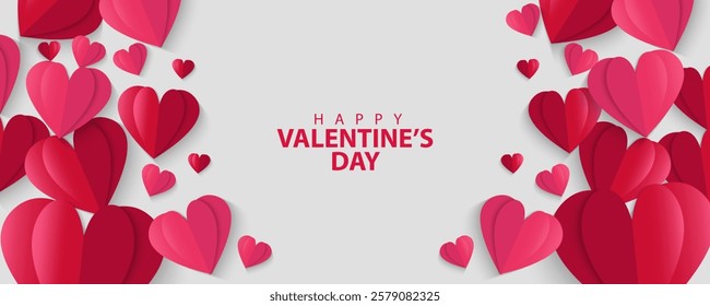 Set of Valentines Day greeting card. Trendy minimalist aesthetic design with hearts and copy space for text, valentine day template for promotional sale, background, banner or landing page template.