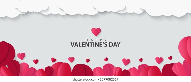 Set of Valentines Day greeting card. Trendy minimalist aesthetic design with hearts and copy space for text, valentine day template for promotional sale, background, banner or landing page template.