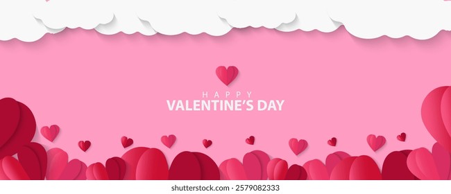 Set of Valentines Day greeting card. Trendy minimalist aesthetic design with hearts and copy space for text, valentine day template for promotional sale, background, banner or landing page template.