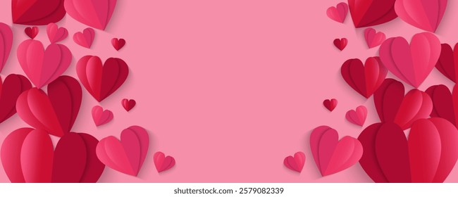 Set of Valentines Day greeting card. Trendy minimalist aesthetic design with hearts and copy space for text, valentine day template for promotional sale, background, banner or landing page template.