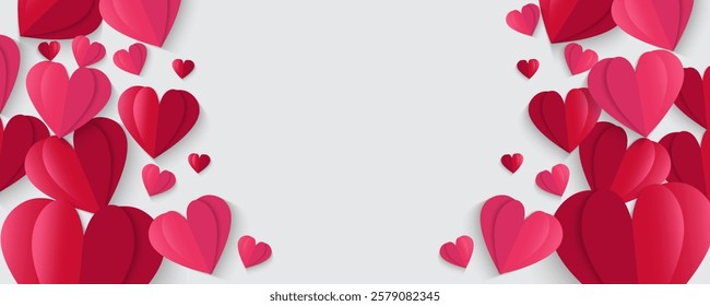 Set of Valentines Day greeting card. Trendy minimalist aesthetic design with hearts and copy space for text, valentine day template for promotional sale, background, banner or landing page template.