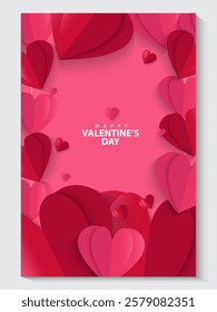 Set of Valentines Day greeting card. Trendy minimalist aesthetic design with hearts and copy space for text, valentine day template for promotional sale, background, banner or landing page template.