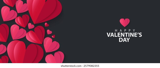 Set of Valentines Day greeting card. Trendy minimalist aesthetic design with hearts and copy space for text, valentine day template for promotional sale, background, banner or landing page template.