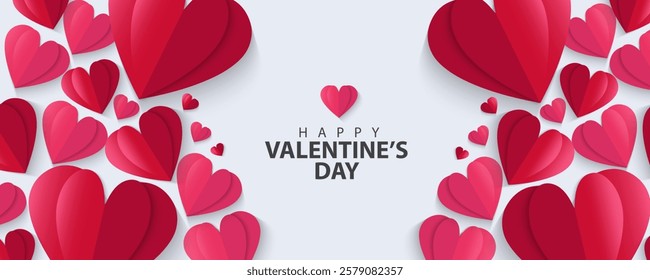 Set of Valentines Day greeting card. Trendy minimalist aesthetic design with hearts and copy space for text, valentine day template for promotional sale, background, banner or landing page template.