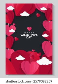 Set of Valentines Day greeting card. Trendy minimalist aesthetic design with hearts and copy space for text, valentine day template for promotional sale, background, banner or landing page template.