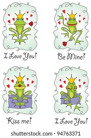 set valentine's day greeting card with frog prince