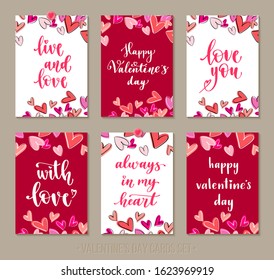 Set Valentines Day Greeting Cards Handwritten Stock Vector (Royalty ...