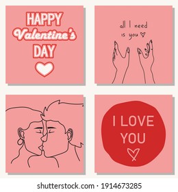 Set of Valentine's Day greeting cards in modern, trendy colors, vector illustration.