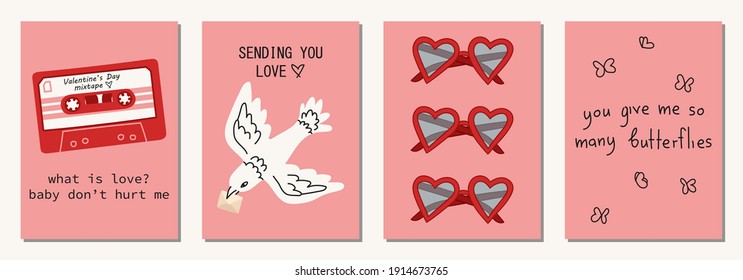 Set of Valentine's Day greeting cards in modern, trendy colors, vector illustration.