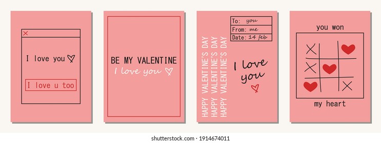 Set of Valentine's Day greeting cards in modern, trendy colors, vector illustration.