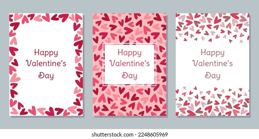 Set of Valentine's Day  greeting cards with hearts pattern. Template for poster, banner, flyer, invitation, postcard. Vector illustration