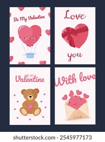 Set of Valentine's day greeting cards with graphic and typographic elements.Romance, Love concept. illustration for poster, banner, card, postcard, cover, advertising. EPS 10