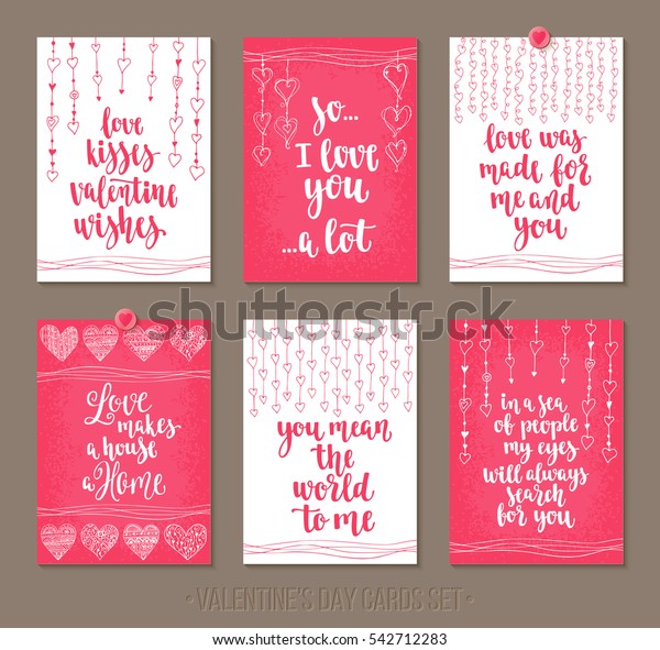 Set Valentines Day Greeting Cards Handwritten Stock Vector Royalty Free 542712283