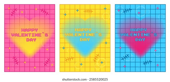 Set of Valentine's Day greeting posters or cards in 2000s style. Trendy minimalist aesthetic