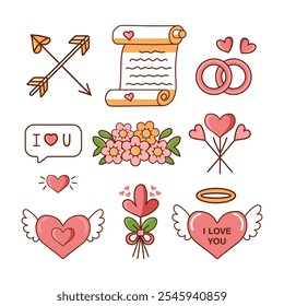 Set Of Valentine's Day Hand Drawn Design Elements.