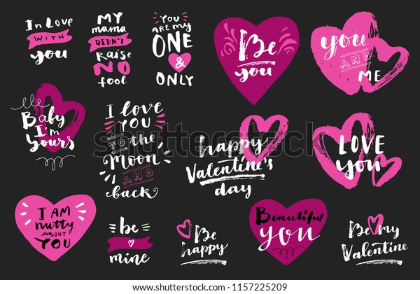 Set Valentines Day Hand Lettered Love Stock Vector Royalty Free