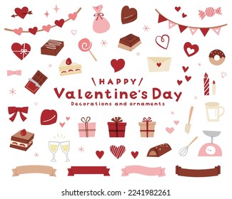 Set of Valentine's Day hand-drawn style illustrationsicons.
Cute flat design.
There are icons of hearts, chocolates, cakes, presents, etc.