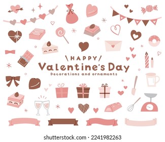 Set of Valentine's Day hand-drawn style illustrationsicons.
Cute flat design.
There are icons of hearts, chocolates, cakes, presents, etc.