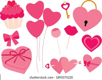 Set Valentine's day hearts gifts candy vector illustration