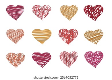 Set of Valentine's Day hearts for printing and gift wrapping design isolated on white background.