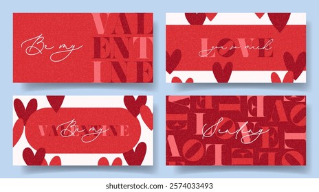 Set of Valentine's Day horizontal cards. Concept of vector creative banners with typography design and for Valentine's Day party, banner, card, ads, branding, cover, sale, social media.