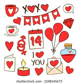 Set of Valentine's day icon. Cartoon flat icon. Vector illustration