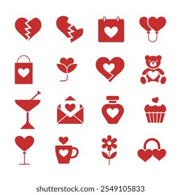 Set of Valentine's day icon, Valentines Day Elements Design Isolated On White Background.